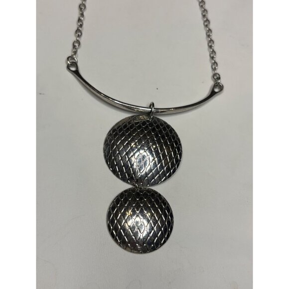 Silver-Tone Textured Double Disc Pendant Necklace With Adjustable Chain - Picture 4 of 8
